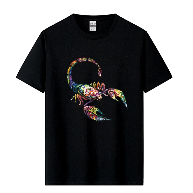 

Men's T-shirt 100% Cotton Casual Scorpion Print Loose O-neck Cool T Shirt for Men Short Sleeve Funny T-shirt Male Tees Top