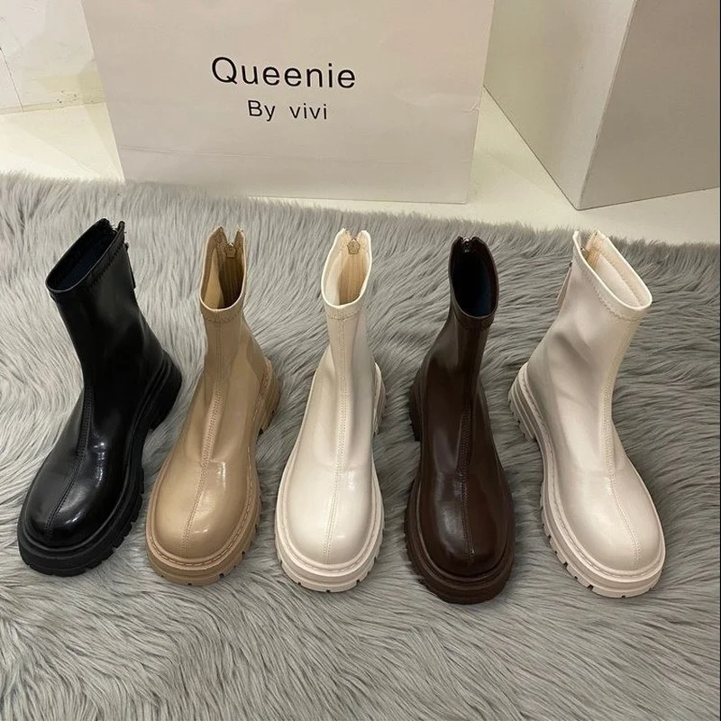 2022 New Platform Shoes Women Boots Round Toe Zipper Spring Autumn Fashion Ankle Female Botines De Mujer Chelsea Boots images - 6