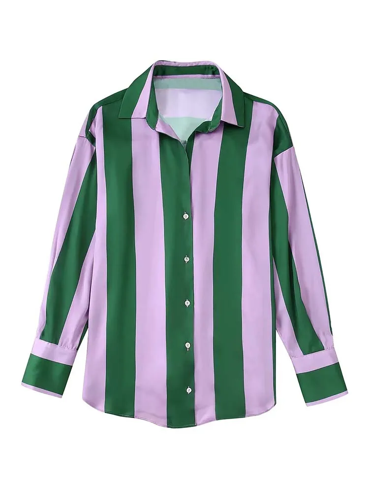 

KLKXMYT TRAF женская рубашка на пуговицах с длинным рукавом 2022 Осенняя Блузка модные полосатые повседневные винтажные шикарные топы