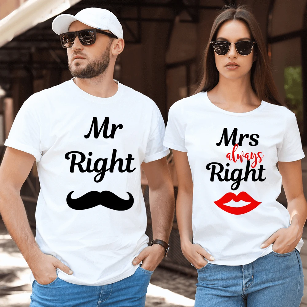 

MR MRS Right Couple Matching T-shirt Women Short Sleeve O-Neck Summer Funny Graphic Tops Tee camisetas de mujer Harajuku