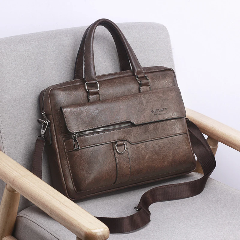 Men'S Briefcase Laptop Bag PU Leather Vintage Handbags Shoulder Business Tote Messenger Breifcases Wallets Crossbody Bag Male