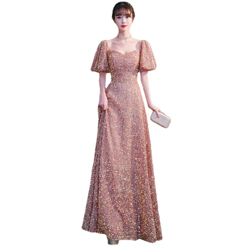 Sequins Evening Dress Women'S Small Temperament Chorus Performance Dress Host Banquet Evening Dress In Autumn And Winter 2022
