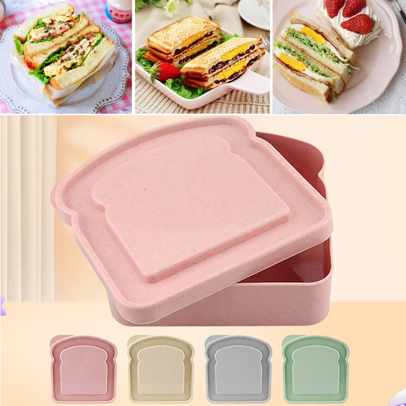 

Bamboo Fiber Portable Lunch Box Solid Color Toast Bread Sandwich Box Reusable LargeDurable Capacity Microwaveable Lunch Box