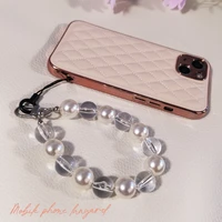 womens high end handmade ball pendant anti lost pendant wrist lanyard mobile phone lanyard crystal beads wrist pearl pendant