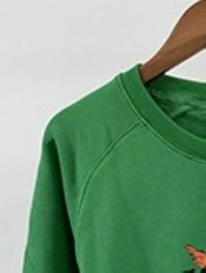 

Women's Sweatshirt Fox Letter Design Long Sleeve O-Neck Casual Cotton Pullover