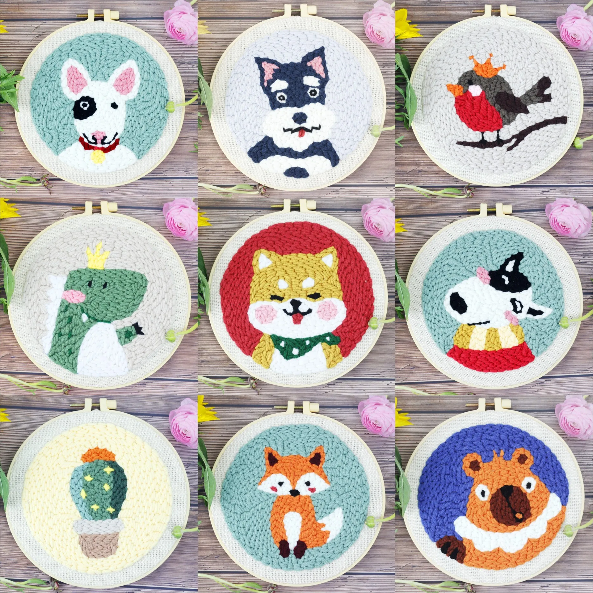 

Cute Cartoon Animal Punch Needle Embroidery DIY Handmade Material Package Wool Embroidery Set Punch Needle Kit Diy Craft Kits