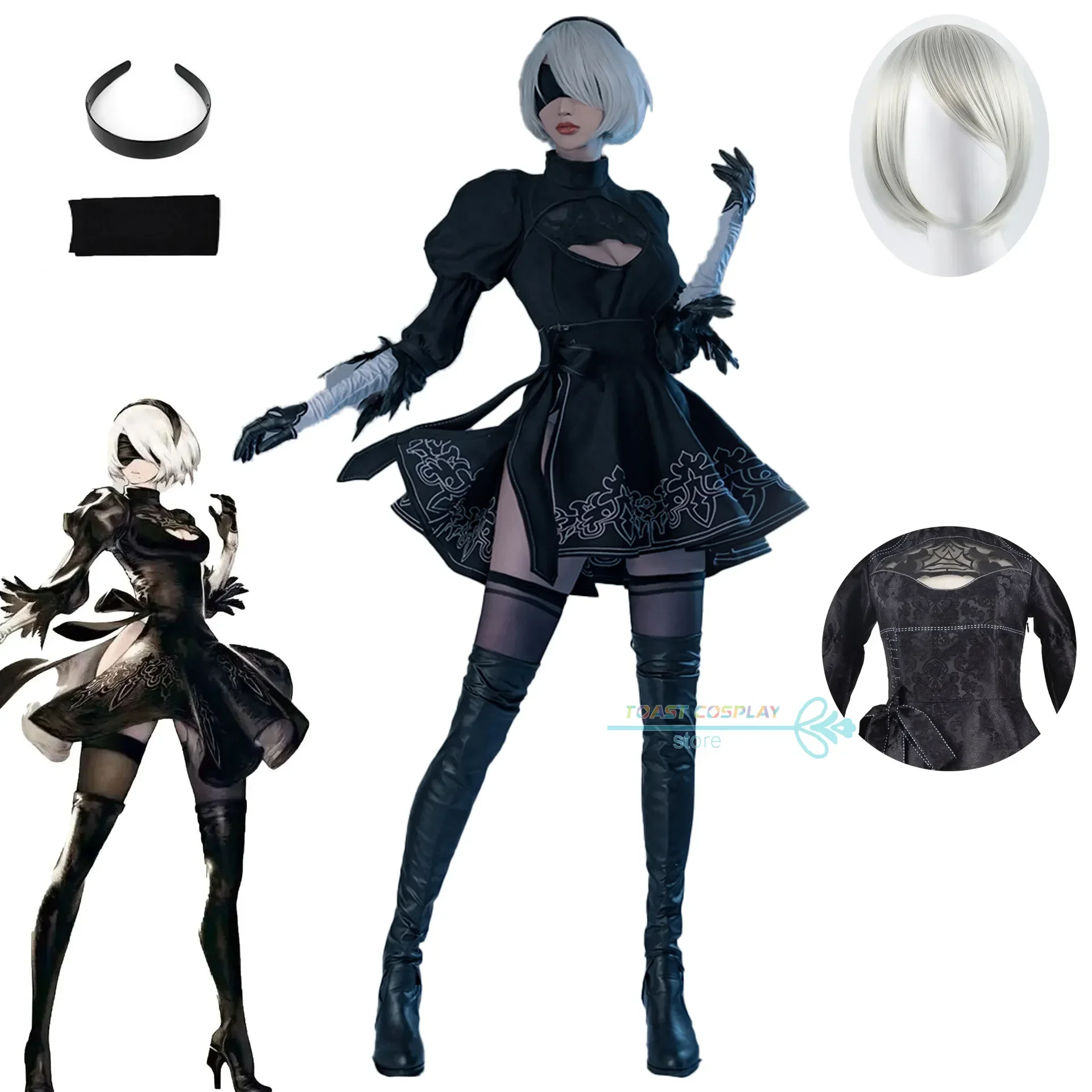 

Game Role 2B Cosplay NieR:Automata YoRHa No.2 Type B Black Dress Cosplay Costume Sexy Uniform Halloween Party Cos