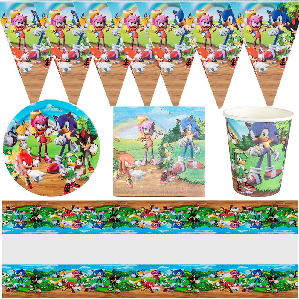 Тема Sonic Advance чашки тарелки флаги скатерть с днем рождения салфетки украшения