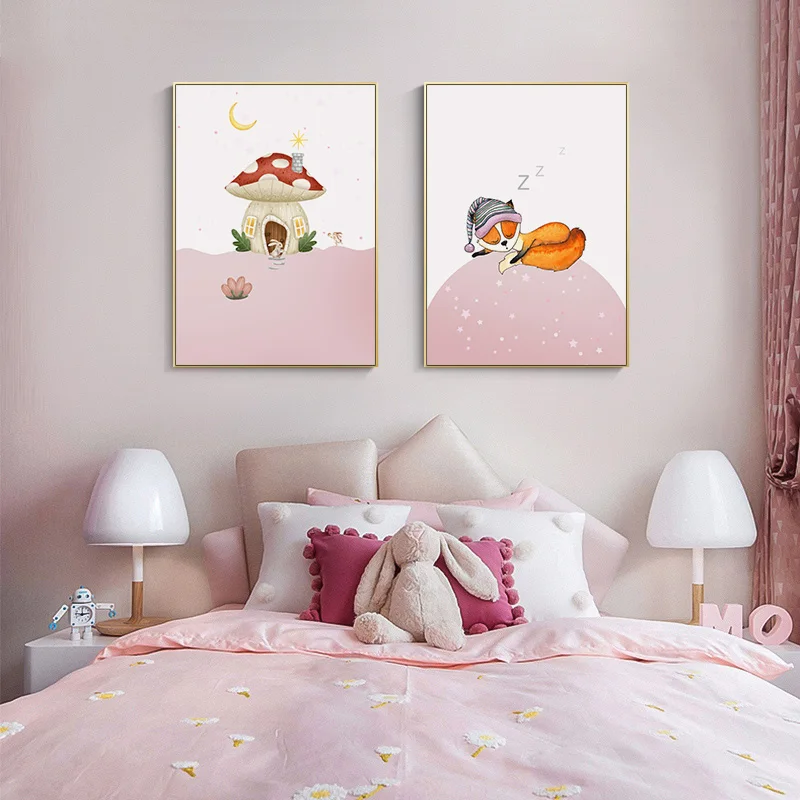 

Animal Cartoon Girl Room Painting Balloon Canvas Painting, Rabbit Poster, Girly Cute Print Mural Children's Room Decoration Pain