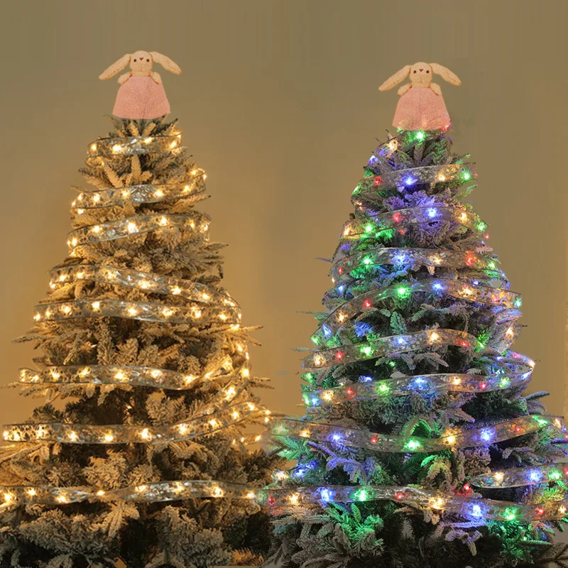 Chriatmas LED Ribbon Lights Tree Bows String Light Hanging Ornaments Xmas Tree Led Ribbon Bows Light Navidad New Yeas Home GL193