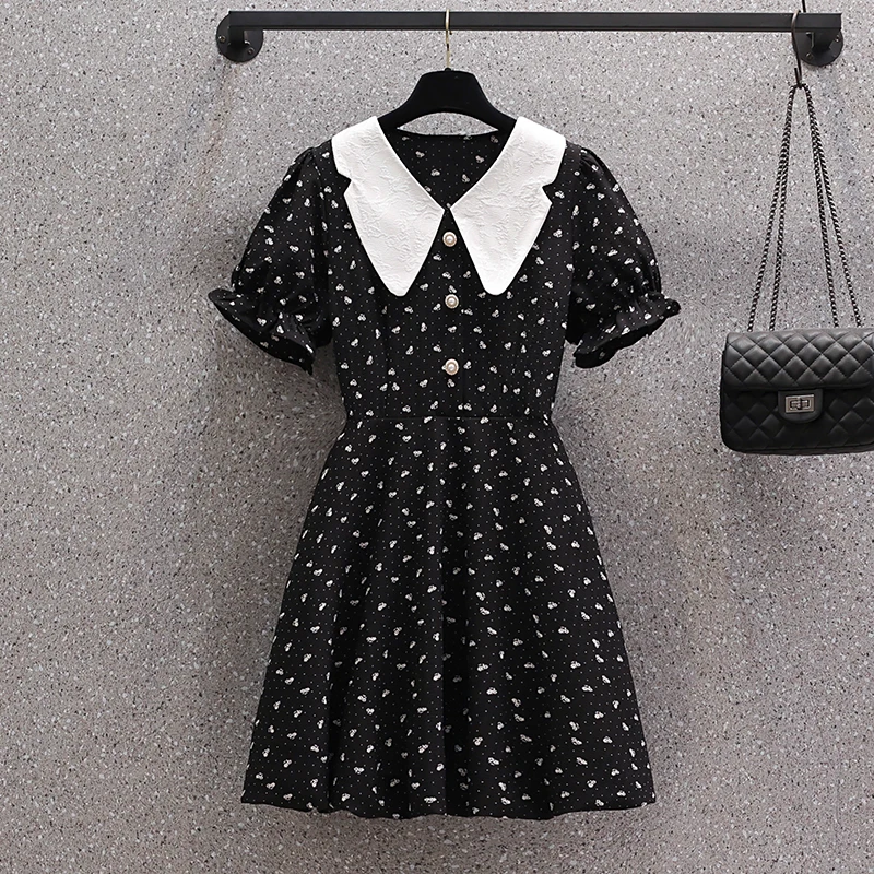 

4XL plus size women elegant vintage flower print Summer short dress vestido 2022 short sleeve v neck button loose A line dresses