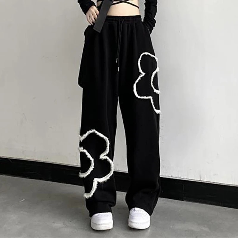 Casual Pants Men's 2022 Spring and Autumn New Design Small Straight Wide Leg Pants Loose Flower Drop Pants  black pants