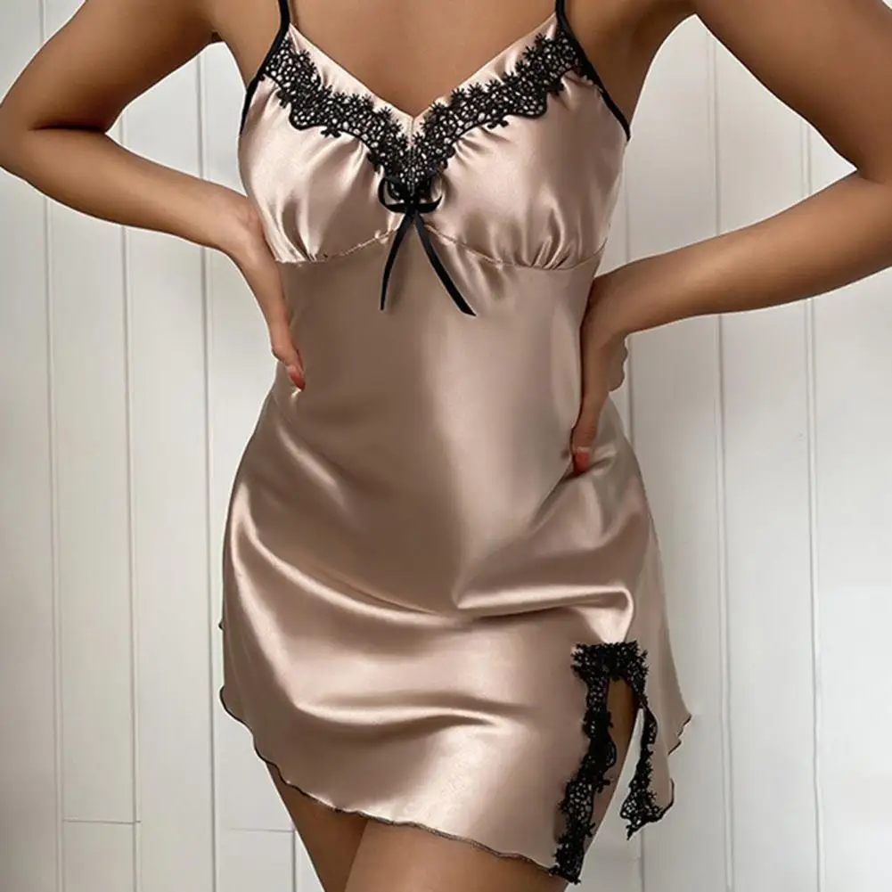 

Sexy Lace Stitching V-Neck Lady Nightwear Sling Sleepwear Breathable Short