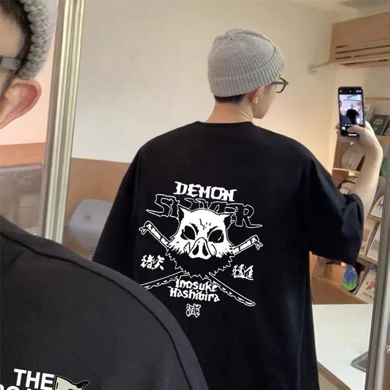 

Japanese Anime Demon Slayer Hashibira Inosuke The Boar Face Print T Shirts Men's Manga Casual T-shirt Men High Quality Tshirt