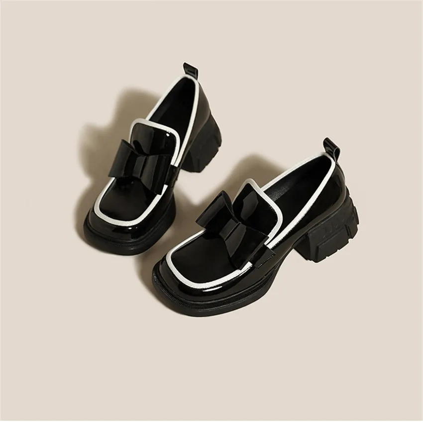 

Bowknot Women Thick Flat Shoes Comfort Spring Autumn Toe Oxfords Ladies Leather Shoe Plus Size Lolita Mary Jane Shoes -40