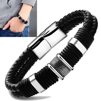 gentleman leather titanium stainless steel braided clasp bangle bracelet for men and women retro bangles bracelets jewelry a