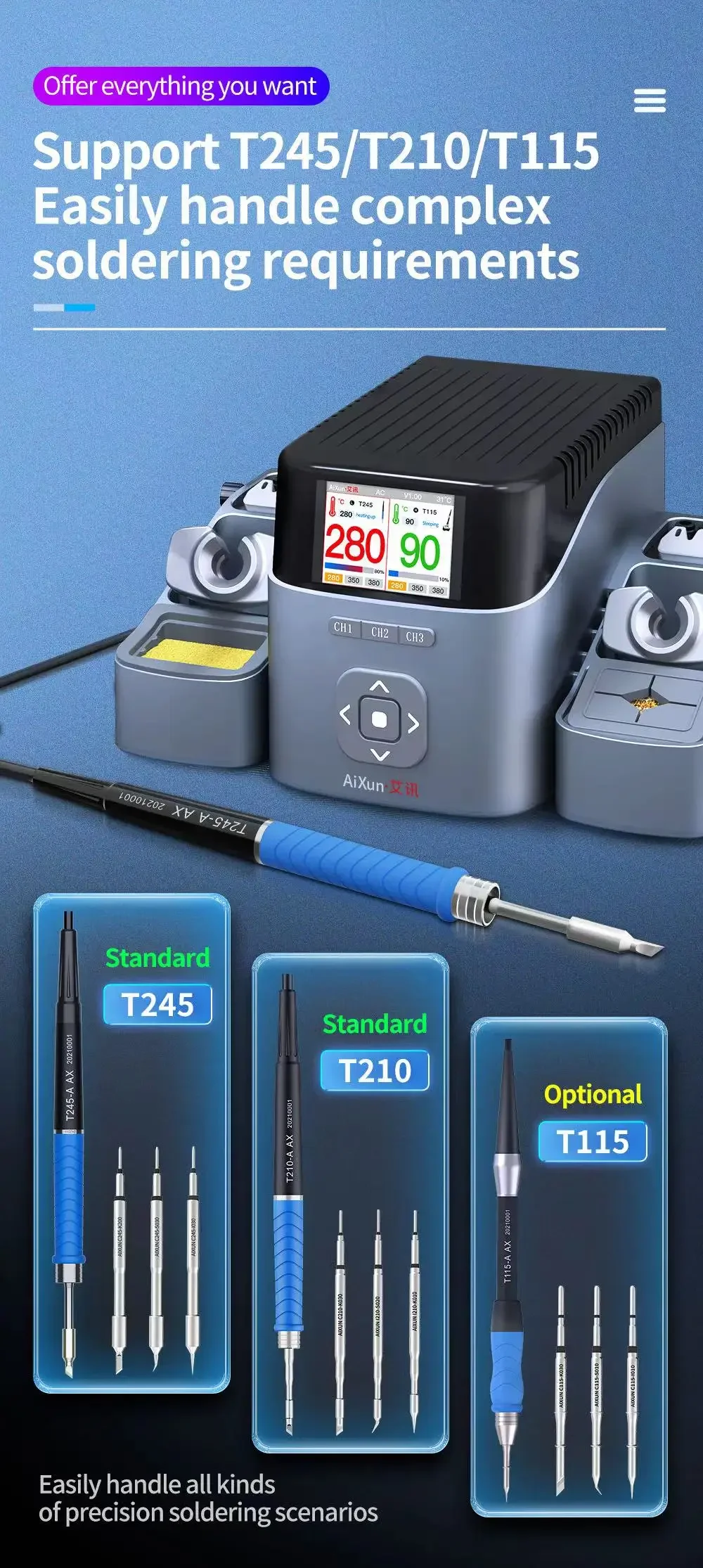 Паяльная станция JC AIXUN T420D интеллектуальная двухканальная быстрая паяльная с