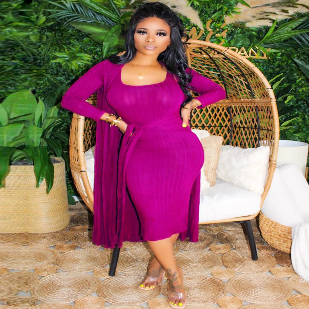 

2022 Sexy Fashion Dress Set Women Solid Color Pit Strip Sleeveless Slip Dress + Cape Jacket Two-piece Casual Women's Wear