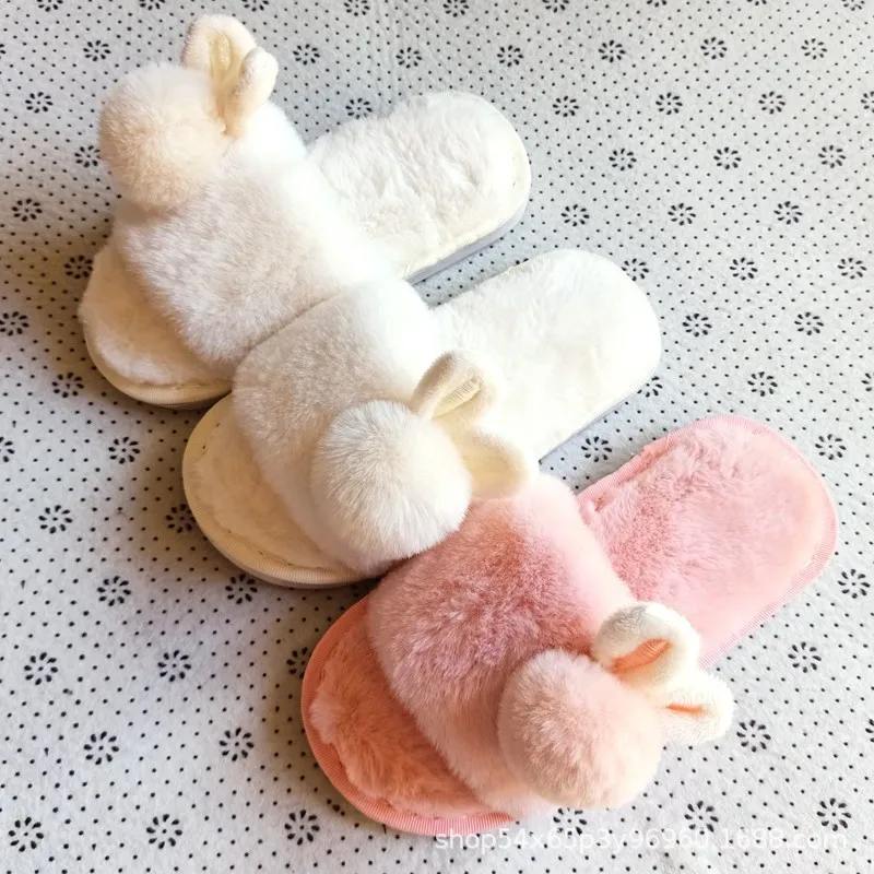 

Детские меховые тапочки для девочек Новинка плюшевый кролик мультяшный милый домашний пол для мальчиков Нескользящие