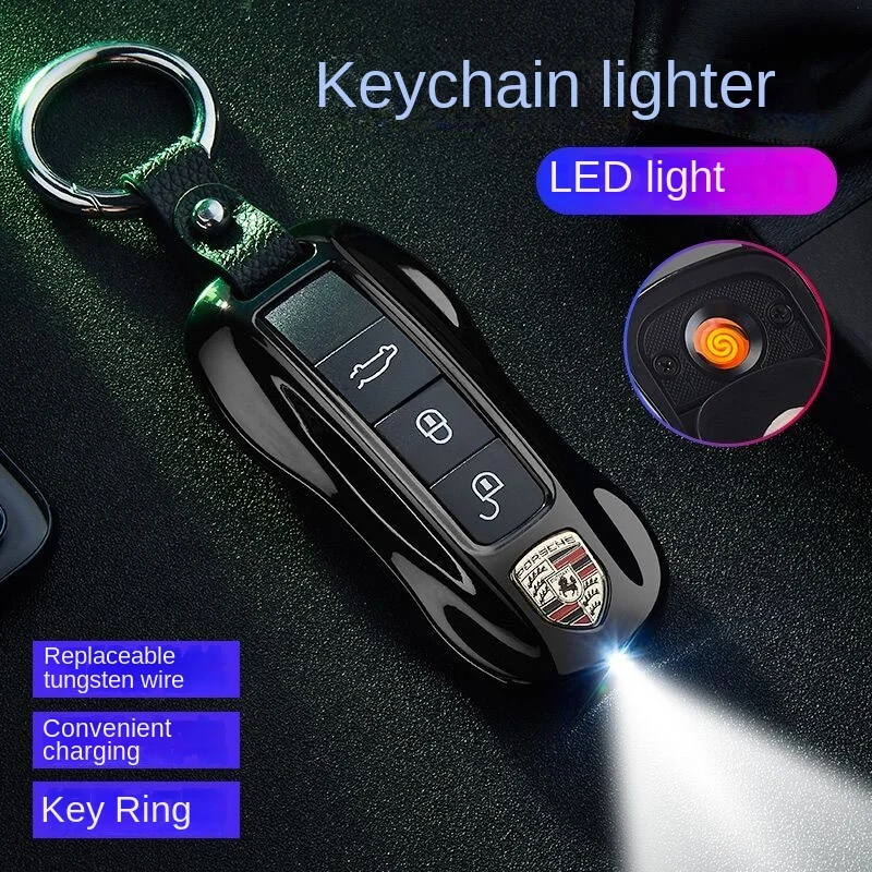 

New creative rechargeable lighter keychain metal windproof USB lighter, fidget spinner cigarette lighter decompression toy gift