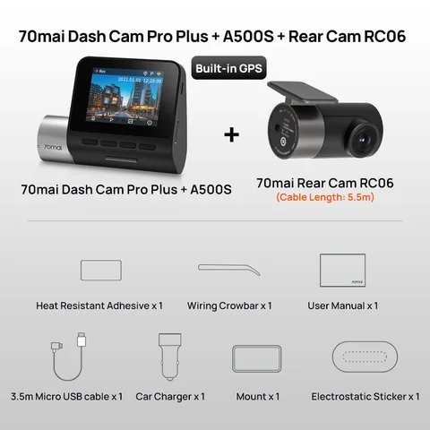 70mai A500S Dash Cam Pro Plus + 1944P 140FOV 70mai Автомобильный видеорегистратор с поддержкой задней камеры WIFI Встроенный GPS ADAS 24 часа наблюдения за парковкой