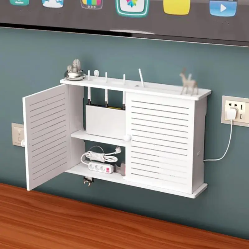 

Punch-free Double Layers Wall Shelf Wireless Wifi Router Storage Box Cable Power Plus Wire Bracket Plug Board DIY Home Decor