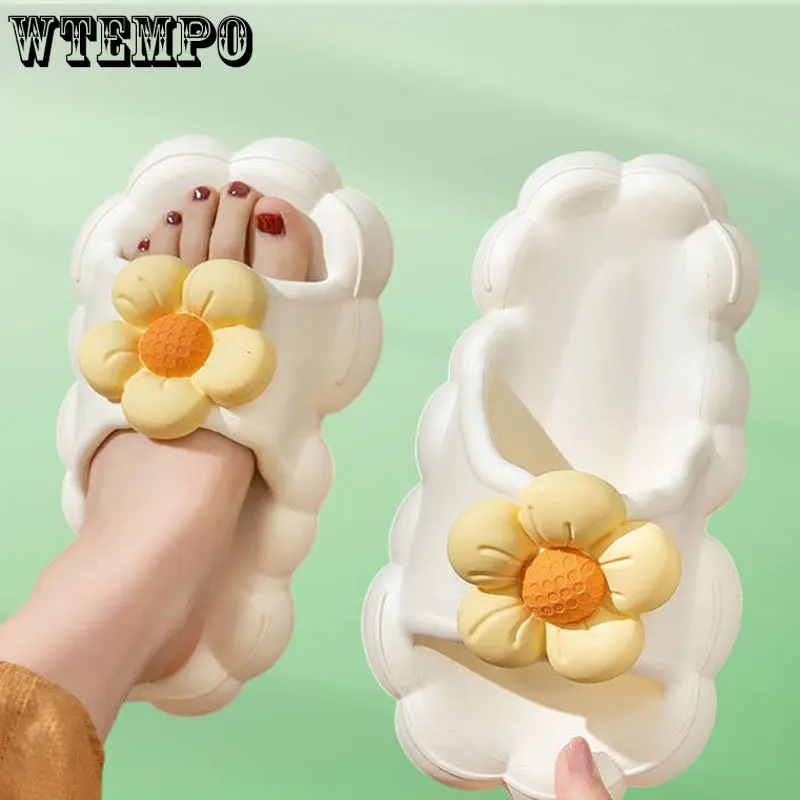 Women Slippers Home Wear Fashion Flower Beach Shoes Thick Platform Summer Sandals Lovely EVA Antiskid Flip Flops Dropshipping