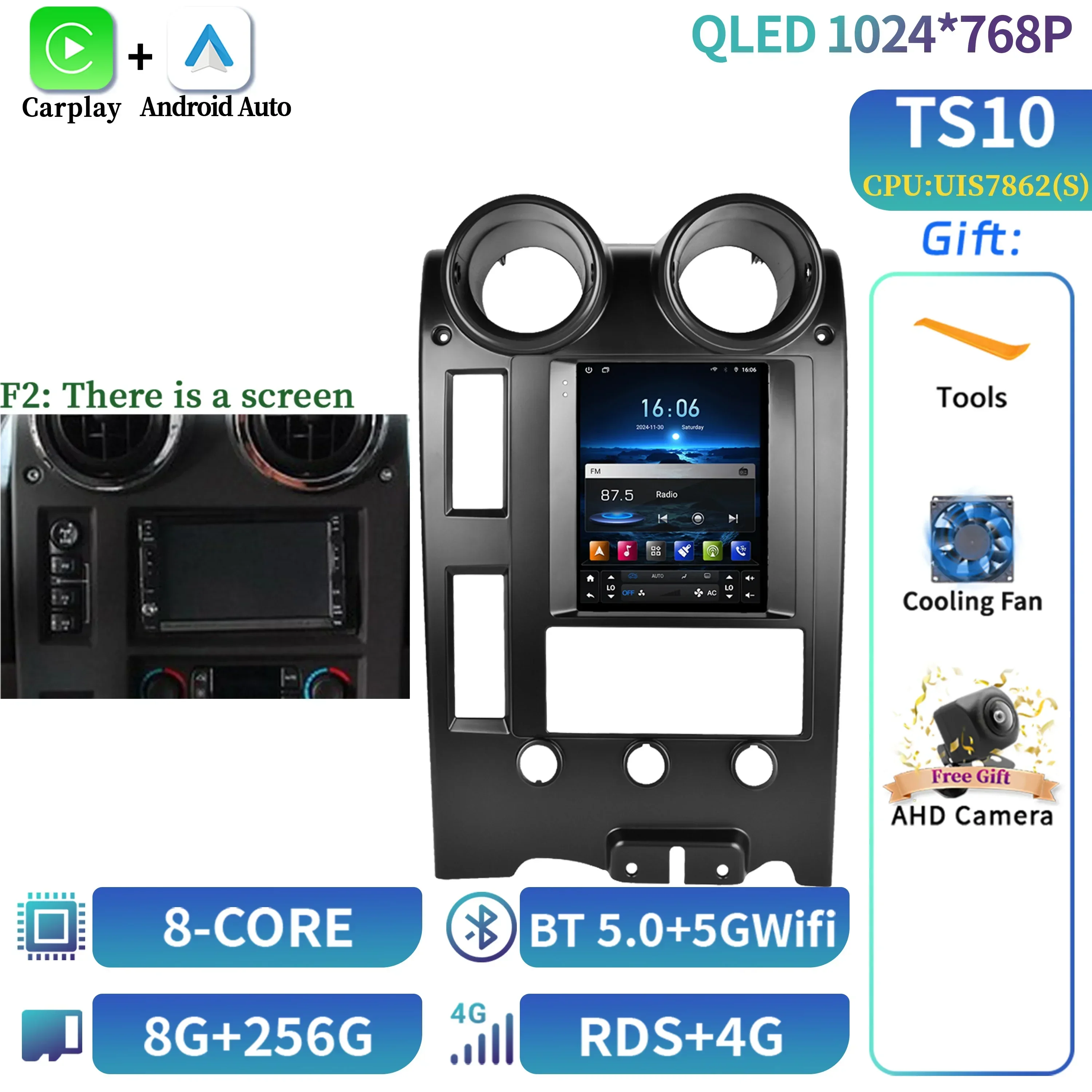 

9,7 "для Hummer H2 2002-2007 автомобильный радиоприемник мультимедийный плеер 4G GPS-навигация Bluetooth беспроводной Carplay сенсорный экран стерео