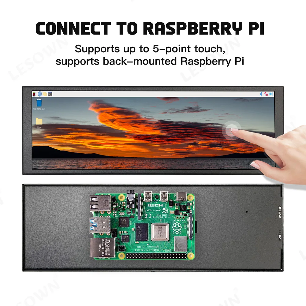 Фото Внешний экран LESOWN без драйверов, черный, 7,9 дюйма, для Raspberry Pi, DIY, HDTV, 1280x400, 5:16 №2
