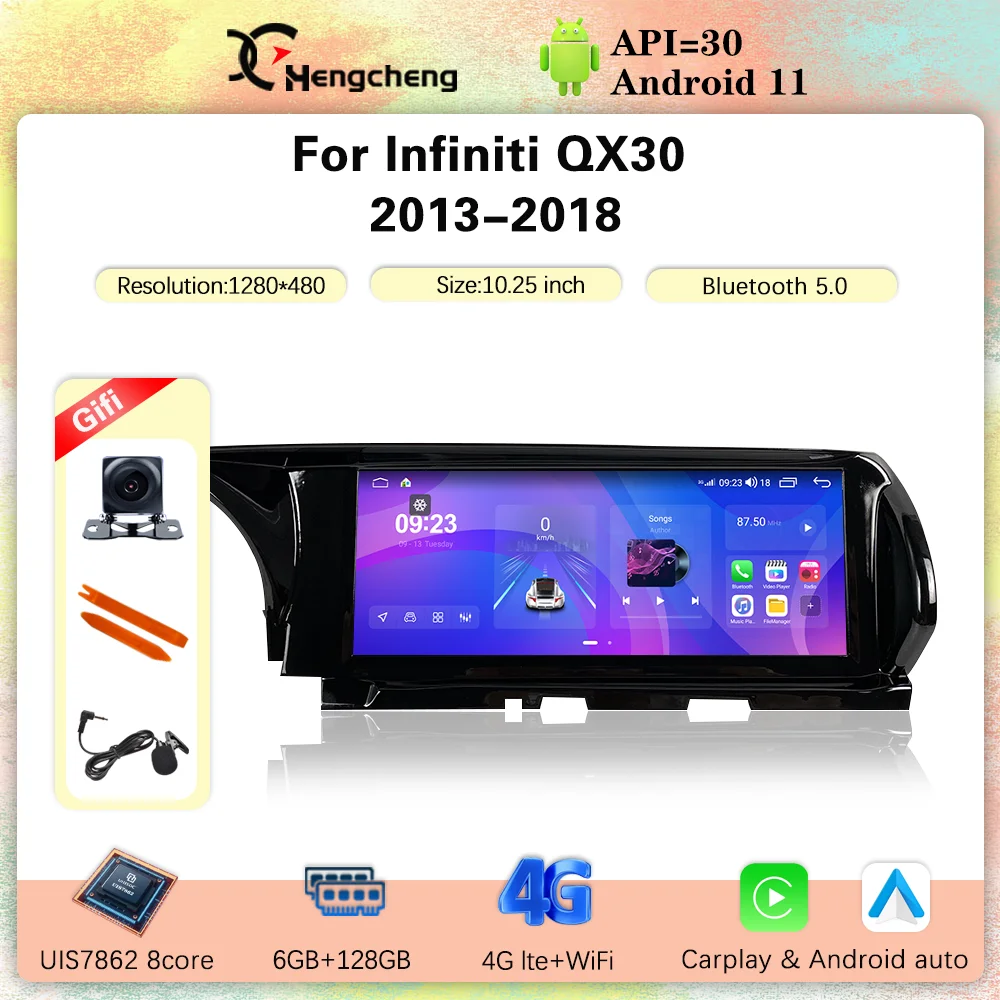 

10.25inch For Infiniti QX30 Q30 2013-2018 Car Multimedia Video Player GPS Navigation RadioAndroid11 8Core 6+128G Carplay 4G lte
