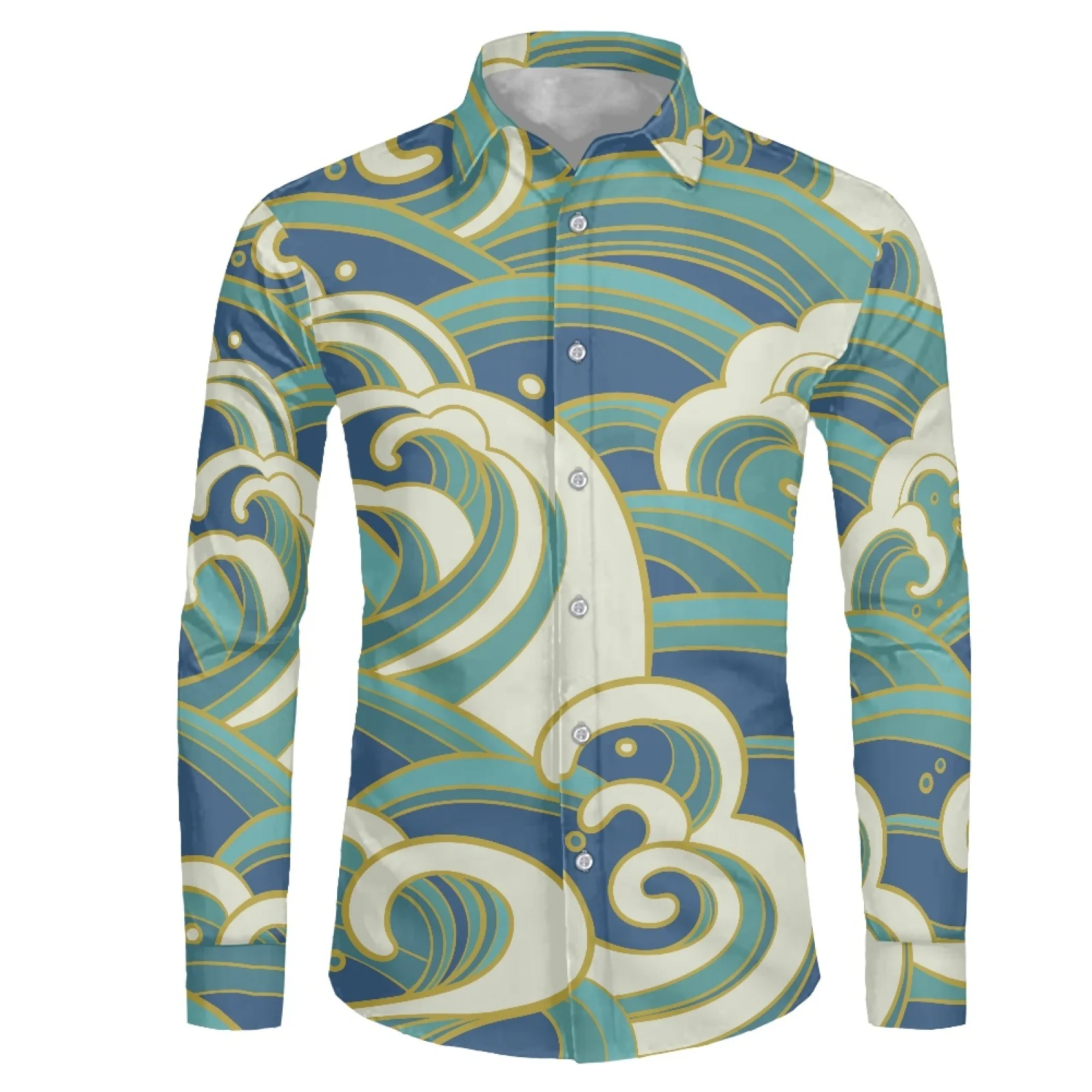 

Мужская Повседневная рубашка с длинными рукавами, теплая Рабочая Рубашка с воротником на пуговицах, с волнистым узором, для отдыха, плявече...