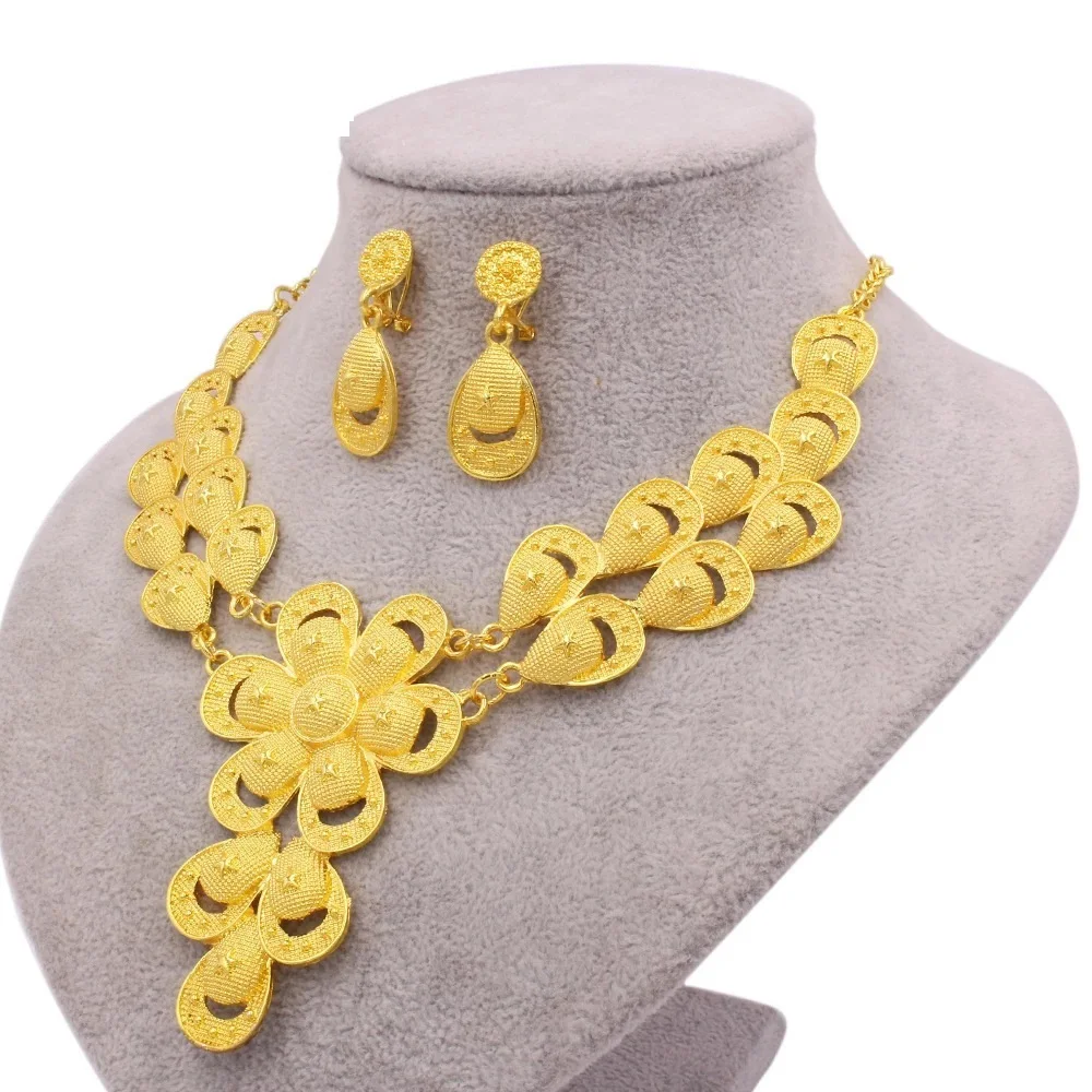

New RoseL Arabian 24K gold jewelry set women's middle Eastern wedding necklace earring set Delicate craft Middle East Dubai