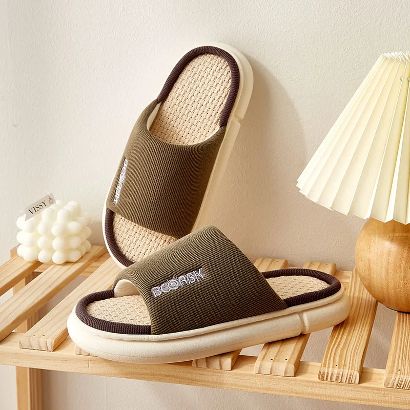 Couples' Simple Fashionable Japanese Trend Letters Couples' Cotton Linen Warm Slippers Women Shoes Personalized Deodorization