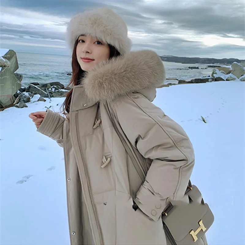 

Women's Winter Jacket Fashion Long Knee Length Thick Coat Female Overcoat Windbreaker Coats Ladies White Duck Down Coats G495