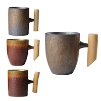 japanese style vintage ceramic coffee mug tumbler rust glaze tea milk beer mug with wood handle water cup home office