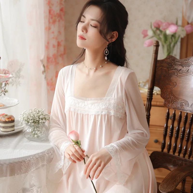 Roseheart Women Homewear White Pink Sexy Sleepwear Night Dress Lace Backless Nightwear Luxury Nightgown Female Gown Plus Size