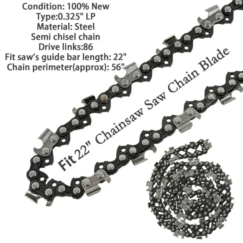 

22 Inch Chainsaw Saw Chain Blade For Sears 0.325in LP .058 Gauge 86DL Drive Link Semi Chisel Chain Durable Chainsaw Parts