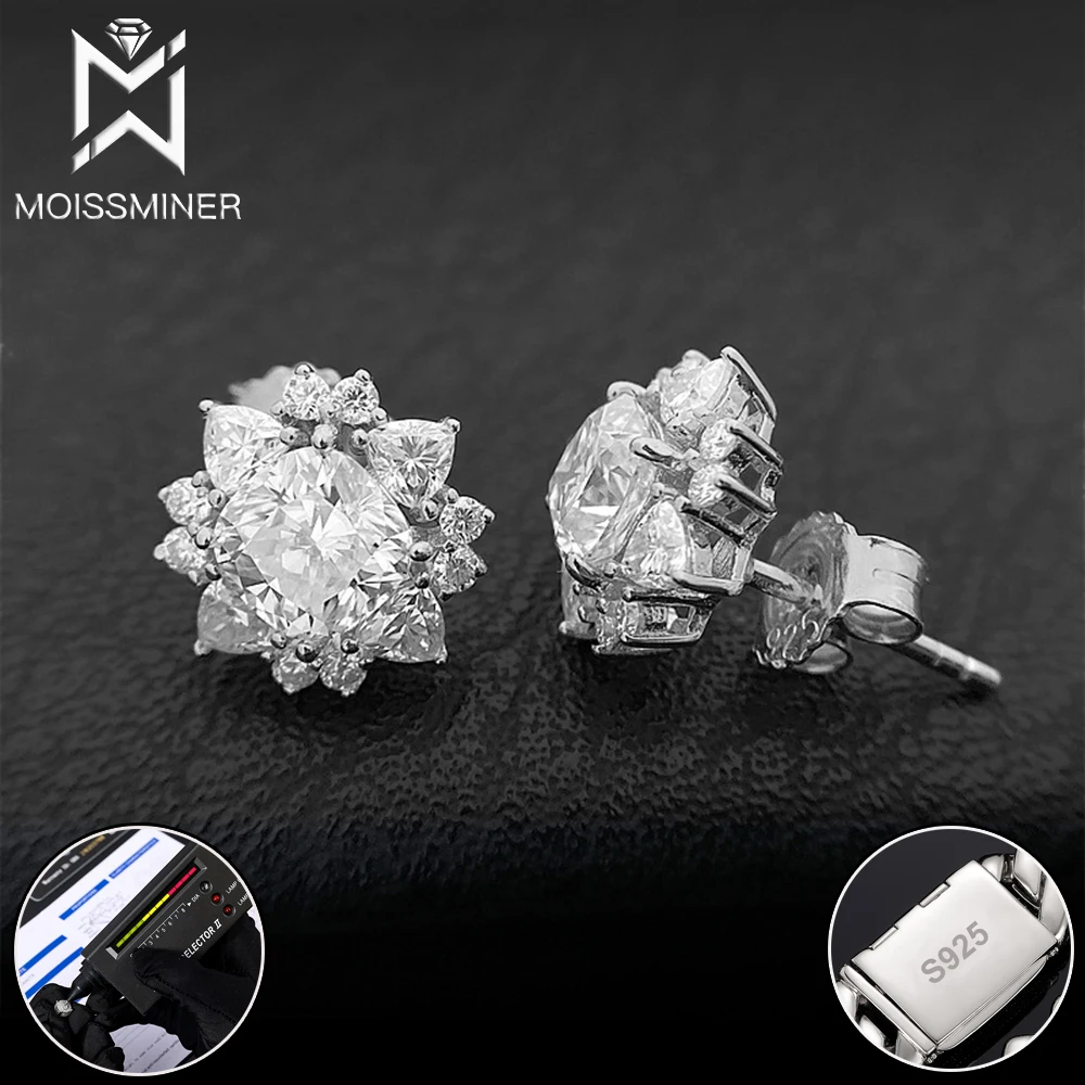 Snowflake VVS Moissanite Diamond Earrings For Women S925 Silver Round Ear Studs Men High-End Jewelry Pass Tester Free Shipping
