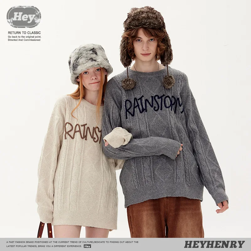 

Винтажная трикотажная одежда для пар, модный свитер в Корейском стиле, повседневное офисное пальто оверсайз, зимние женские пуловеры Y2K, мужские теплые повседневные пуловеры