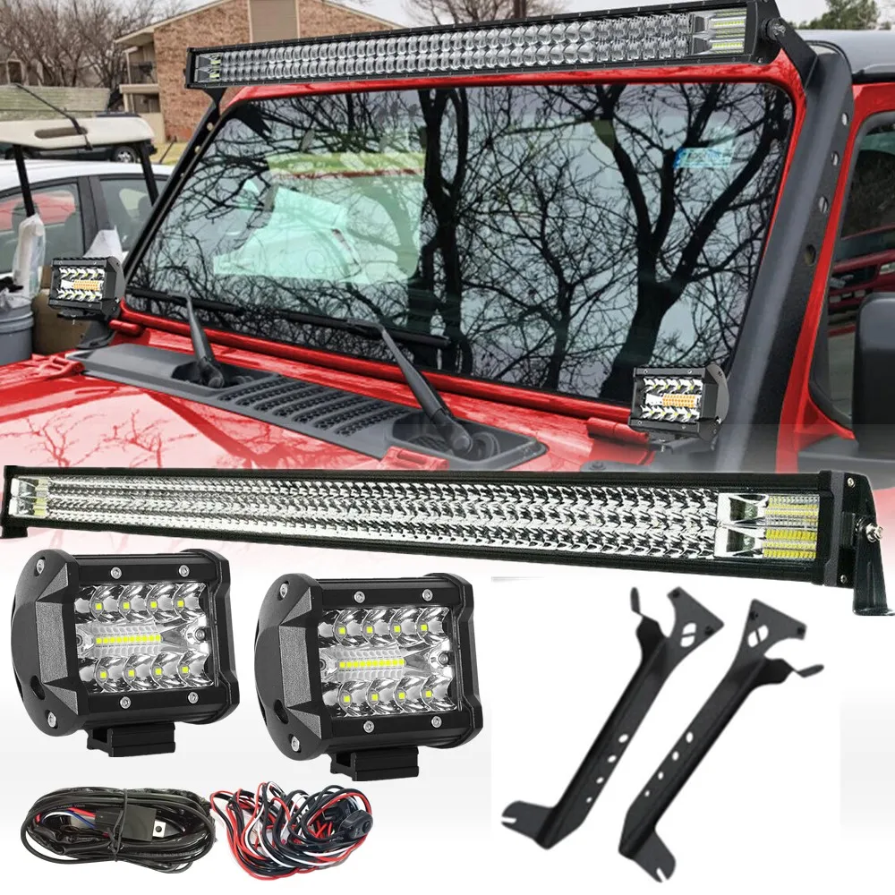 

Car Windshield Roof 52" LED Work Light Bar With 2pc 4Inch Led Pods Lights Kit For Jeep Wrangler JL 2018 2019 2020 Accessories