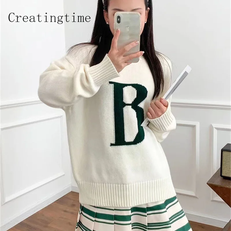 

Sweater Women 2023 Spring And Autumn New Lazy Style Fashion Letters Knitted Head Long-sleeved Round Neck Loose Tops Female 1A394