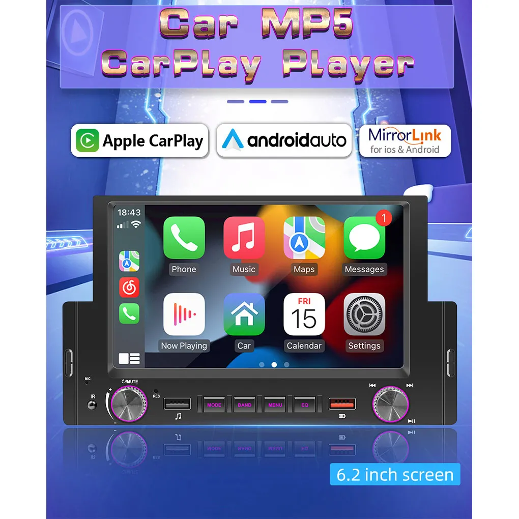 

6 2 Inch 1 Din MP5 Player Interior Large Screen Music Players Automotive
