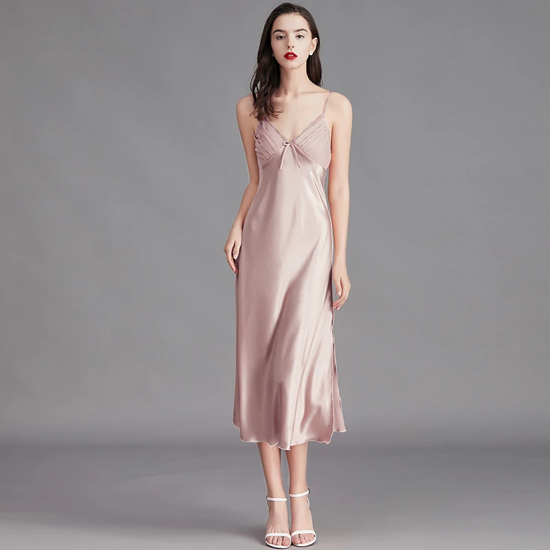 New Sexy Women's Nightwear Satin Nightgown Belt Nightgowns Casual V-Neck Nightdress Nighties Fashion Dress Sleepwear Peignoirs