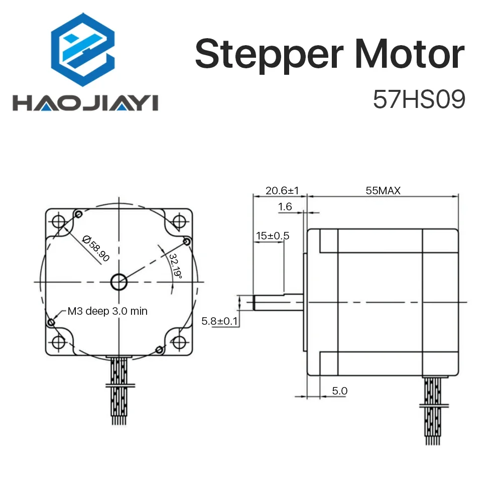 Двухфазный шаговый двигатель Leadshine 57HS09 для NEMA23 длина 2 А вал 54 мм 6 35