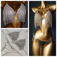 2022 new diamond tassel bikini sequin flash swimsuit sexy nightclub underwear gold silver bikini bandage sex tols for girl