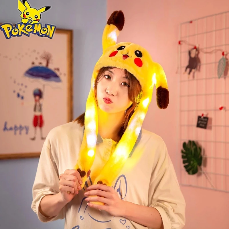 

Pokemon Pikachu Glowing Hat Cute Children Plush Cute Pet Bunny Ears Will Move Headband Girl New Year Cartoon Gift