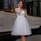 Женское свадебное платье It's yiiya, белое короткое платье до колена с длинным рукавом и жемчугом на лето 2019