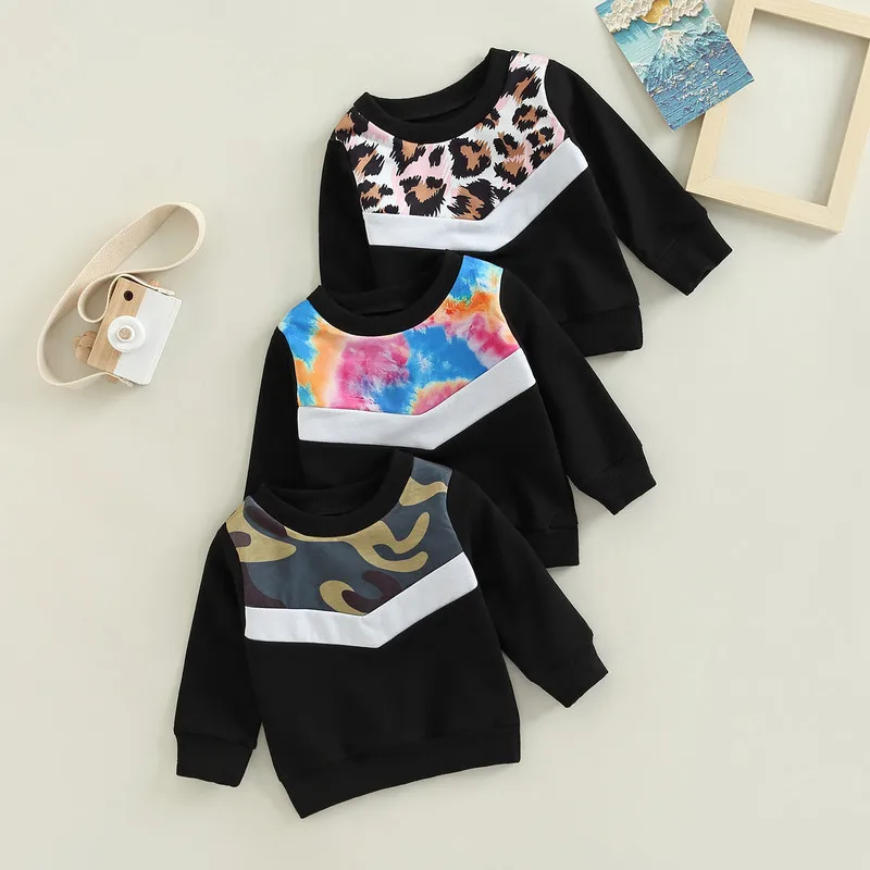 

Осенне-зимние толстовки для новорожденных девочек и мальчиков камуфляжные толстовки с длинным рукавом с рисунком тай-дай/леопардовой расц...