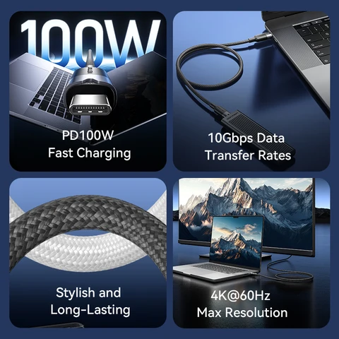 Vention 100W 5A USB Type C to USB C PD 4.0 Кабели для быстрой зарядки для Xiaomi Oneplus iPhone 15/16 Samsung 10 Гбит/с Тип C Шнур для передачи данных