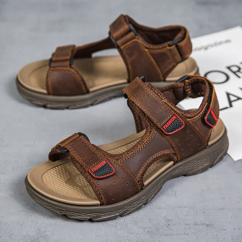 Summer Fashion Men's Casual Sports Sandals Outdoor Beach Shoes Wear-Resistant Sole Leather Upper